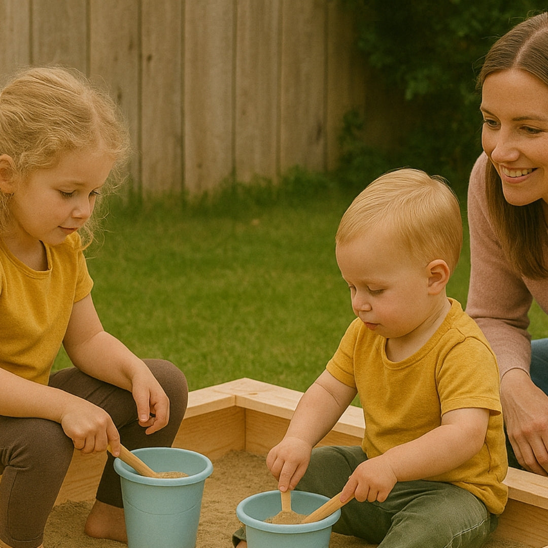 Bac à sable en bois massif avec couvercle – Éveil Montessori pour enfants de 1 à 6 ans au jardin - JouetApprends