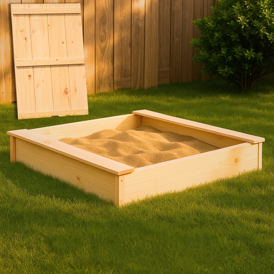 Bac à sable en bois massif avec couvercle – Éveil Montessori pour enfants de 1 à 6 ans au jardin - JouetApprends