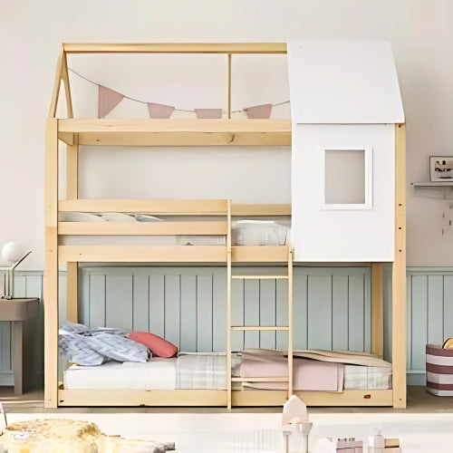 Lit cabane superposé enfant 90 x 190 cm | 80 x 200 cm | 75 x 190 cm en bois massif - JouetApprends