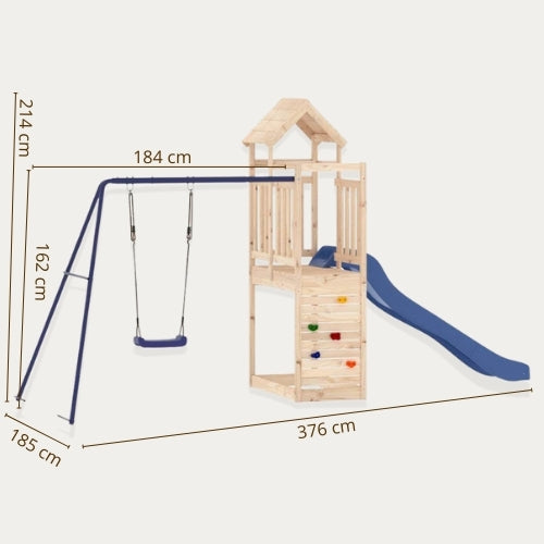 Aire de jeux extérieur en bois pour enfant 3-8 ans – Balançoire + Toboggan + Mur d’escalade - Livraison Rapide - JouetApprends