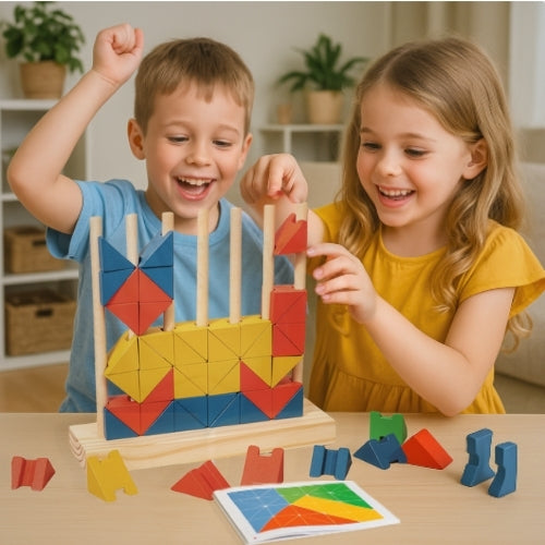 Jeu Montessori créatif en bois – Blocs de constructions logiques arc-en-ciel pour enfants de 3 à 7 ans - JouetApprends