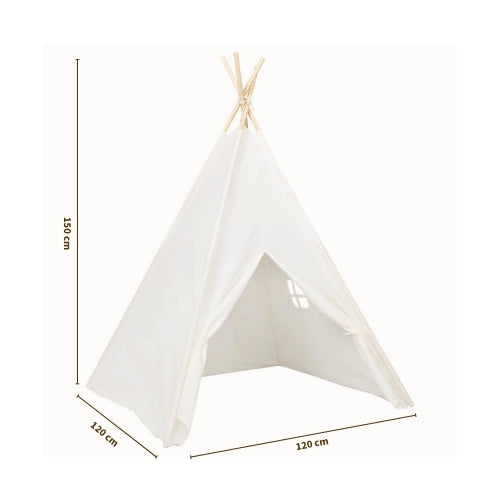 Tipi enfant Montessori en bois blanc avec fenêtre et sac - Tente chambre 3-7 ans - JouetApprends