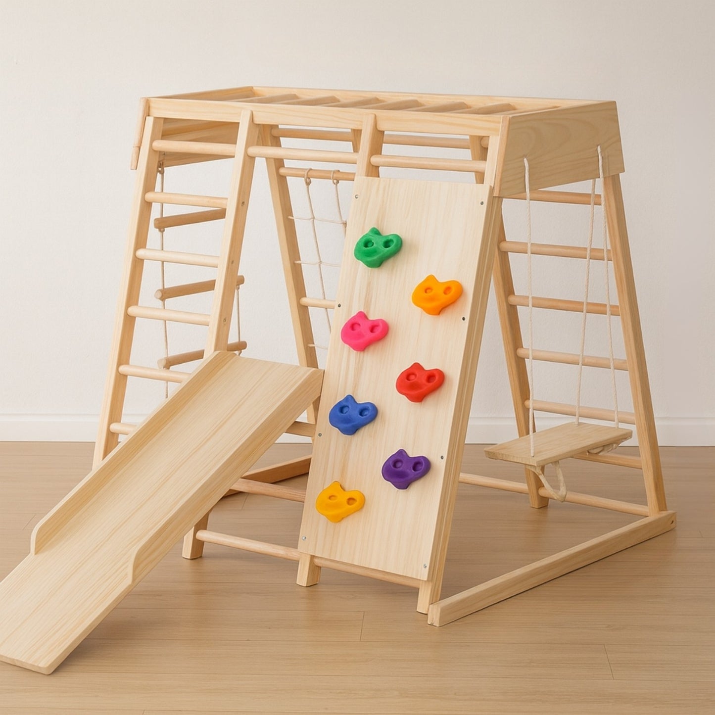 Aire de jeux Intérieur Montessori |  avec Prises d'Escalade & Toboggan | enfant 1 an à 5 ans - JouetApprends