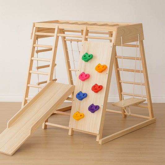 Aire de jeux Intérieur Montessori |  avec Prises d'Escalade & Toboggan | enfant 1 an à 5 ans - JouetApprends