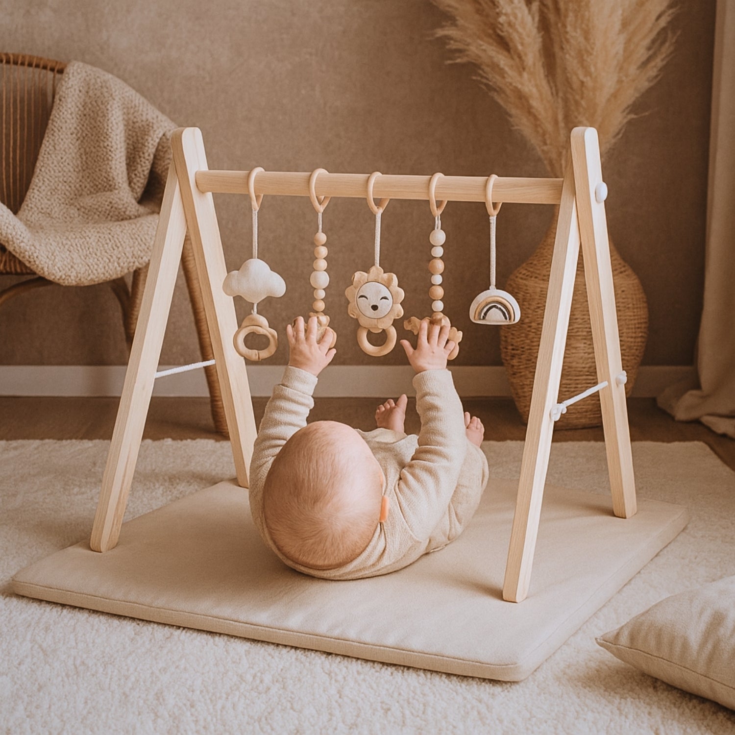 Arche d'Éveil Bébé 0-12 mois en Bois | Baby Gym Pliable | Pratique et Facile à installer - JouetApprends