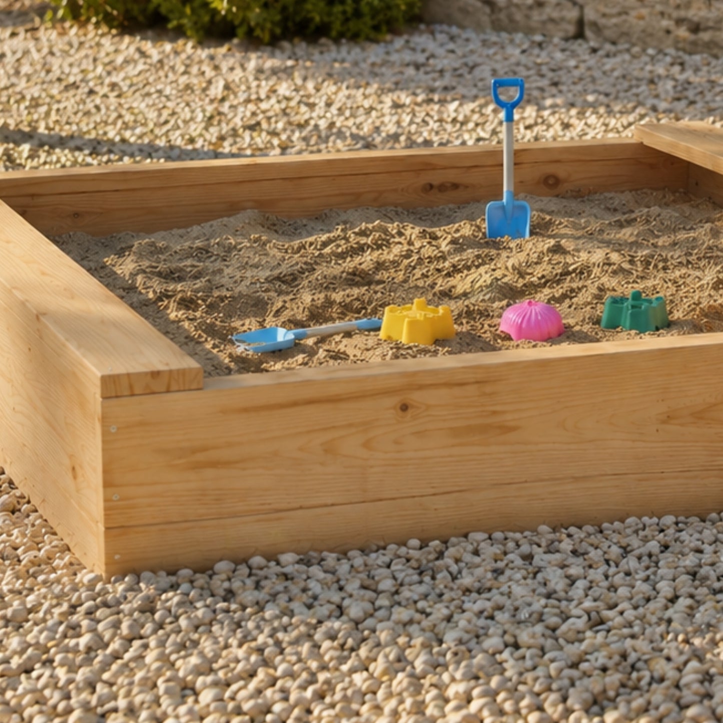 Bac à sable en bois massif | Pin naturel avec 2 rebords d'assise | pour Enfant 2-8 ans - Livraison rapide