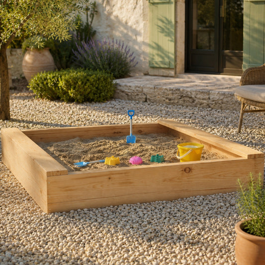 Bac à sable en bois massif | Pin naturel avec 2 rebords d'assise | pour Enfant 2-8 ans - Livraison rapide