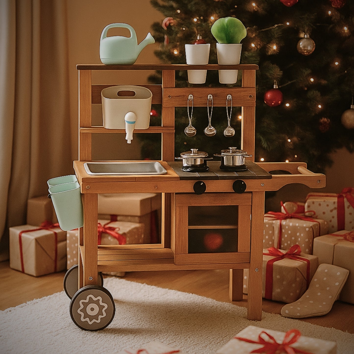 Cuisine en bois enfant 2-5 ans - Mud Kitchen 4 saisons intérieur / extérieur- Aire de Jeux Montessori - JouetApprends