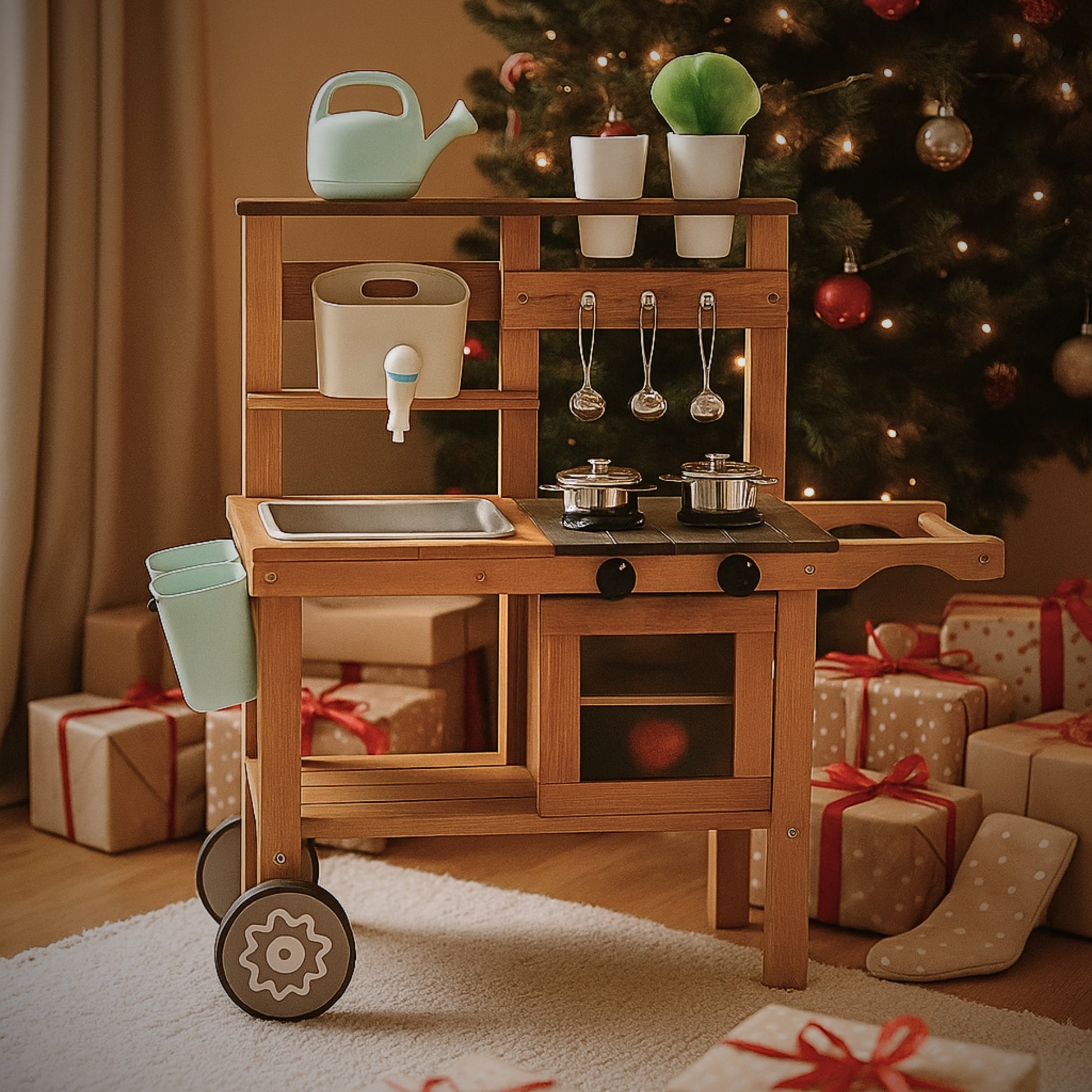 Cuisine en bois enfant 2-5 ans - Mud Kitchen 4 saisons intérieur / extérieur- Aire de Jeux Montessori - JouetApprends