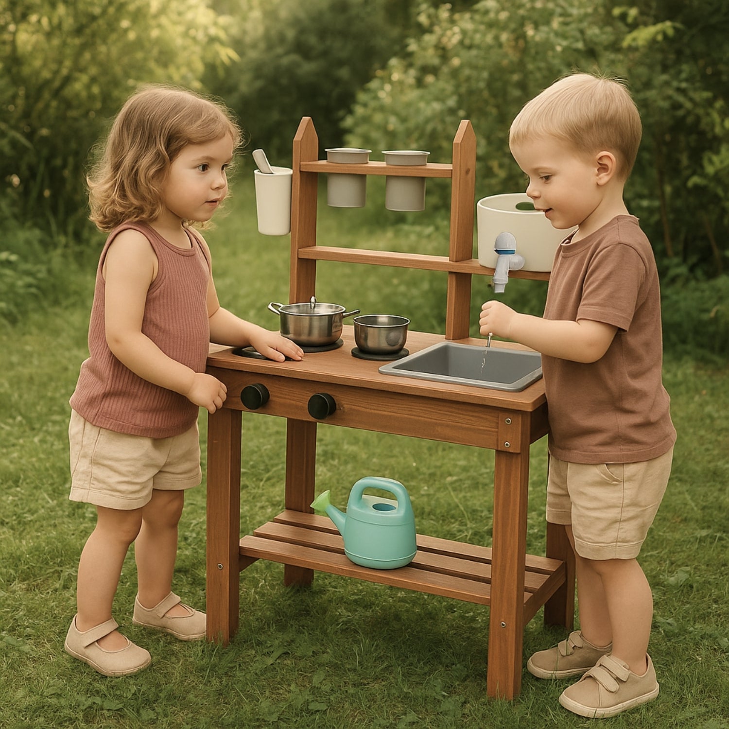 Cuisine d’extérieur en bois Montessori – Jeux, Aventures Sensorielles & Autonomie- Enfant  2-5 ans - JouetApprends
