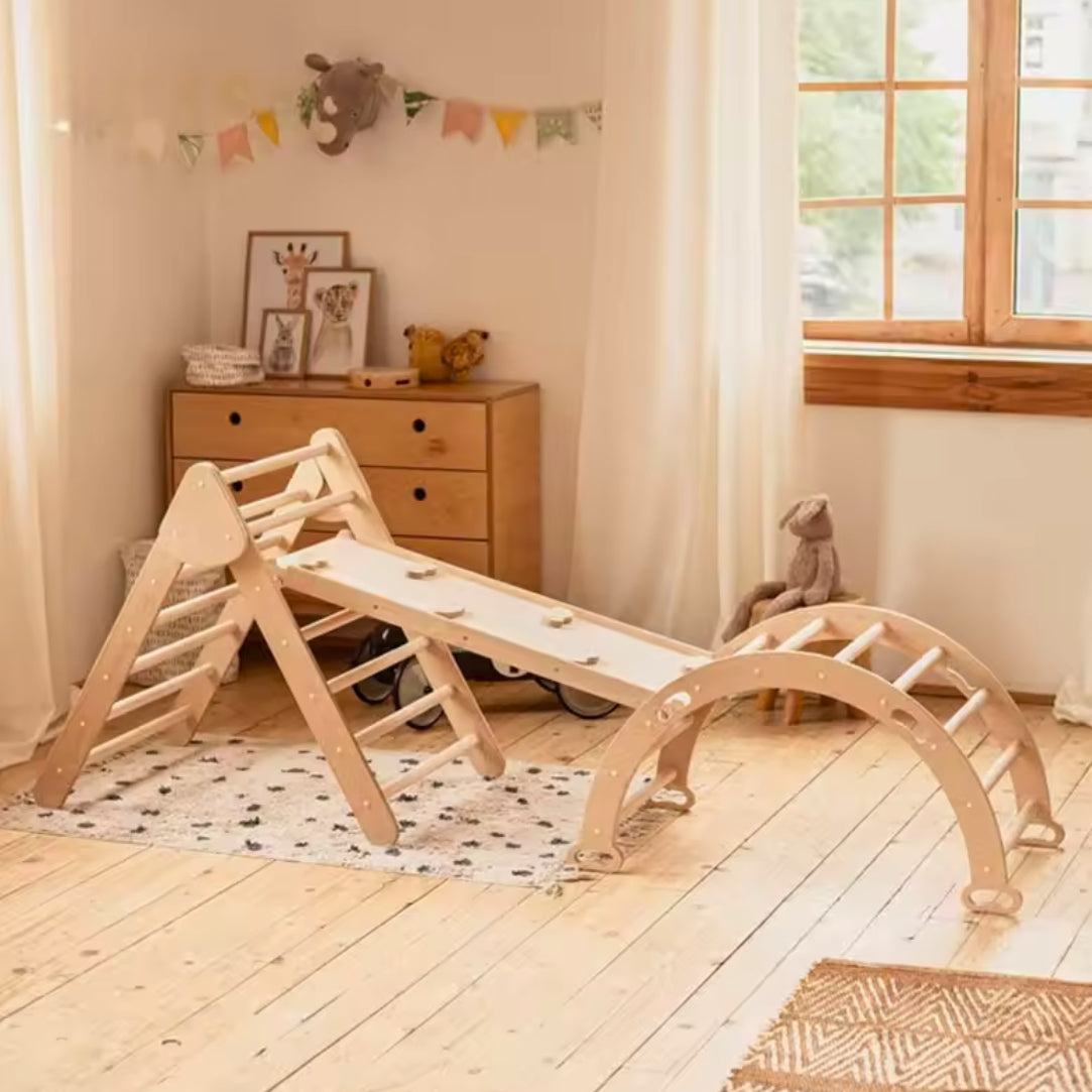 7-en-1 Triangle Pikler, Arche Montessori & Rampe d'escalade (Grand) - Aire de Jeux Intérieur - Motricité & Eveil 8 mois - 5 ans - JouetApprends