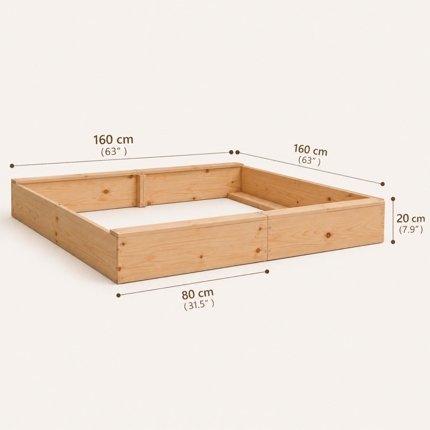 Bac à sable en bois massif | Pin naturel avec 2 rebords d'assise | pour Enfant 2-8 ans - Livraison rapide