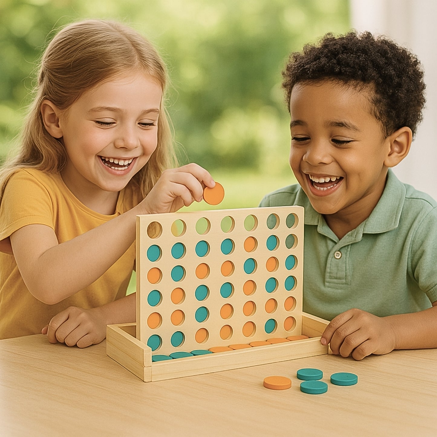 Puissance 4 en Bois Compact –  Enfant 3-99 ans et + Jeu de Plateau 4 à la suite - Idéal Voyage en Famille - JouetApprends
