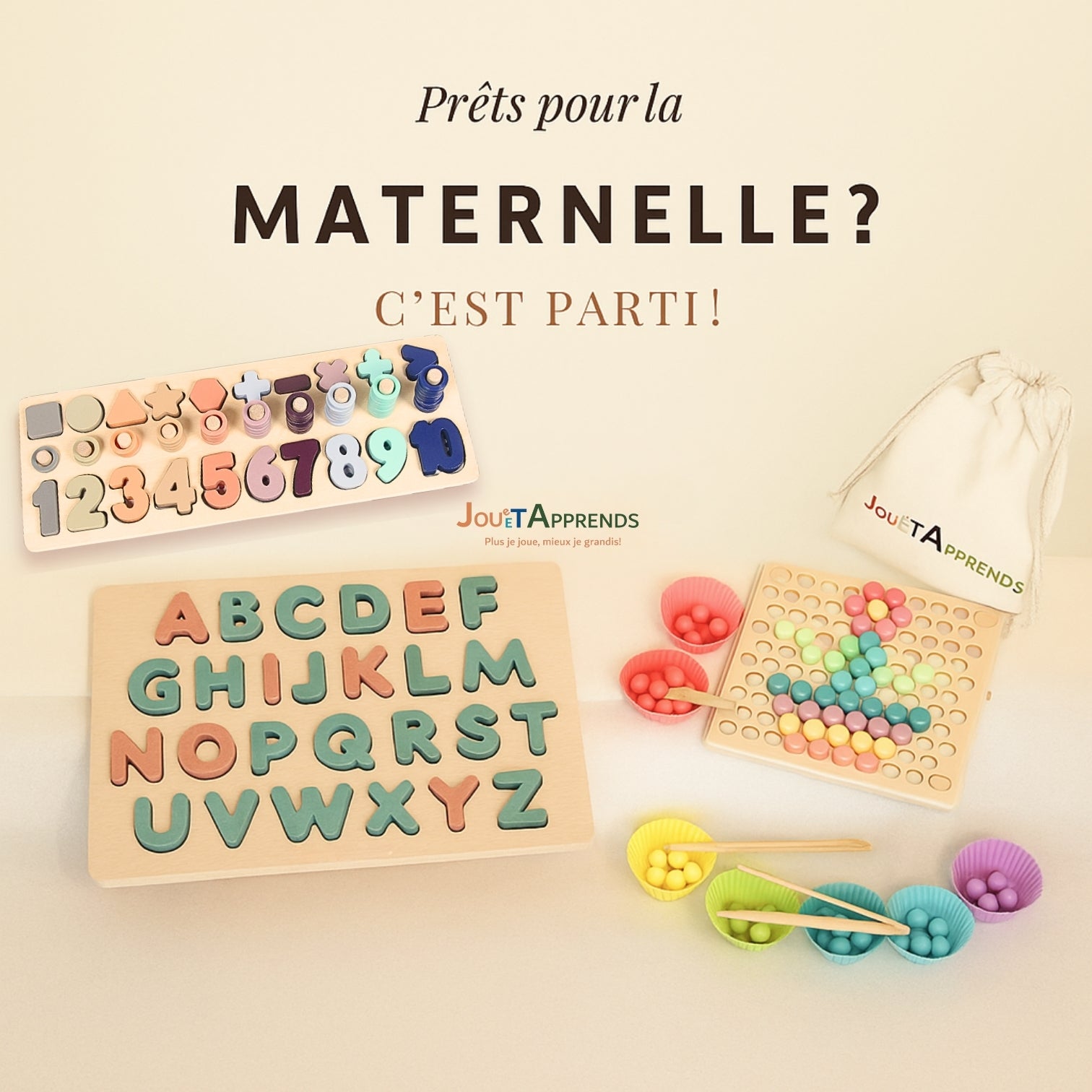 Kit Éducatif Montessori - Maternelles 123 ABC – Jeux Alphabet, Chiffres & Motricité bois| Enfants 3-6 ans - JouetApprends