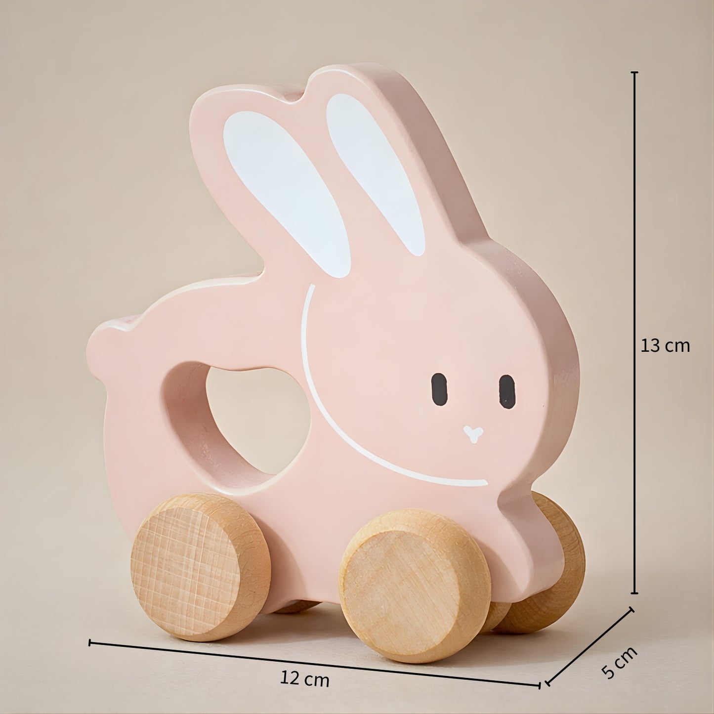 Petit Lapin rose à pousser en bois - Jouet bébé Montessori dès 1 an - JouetApprends