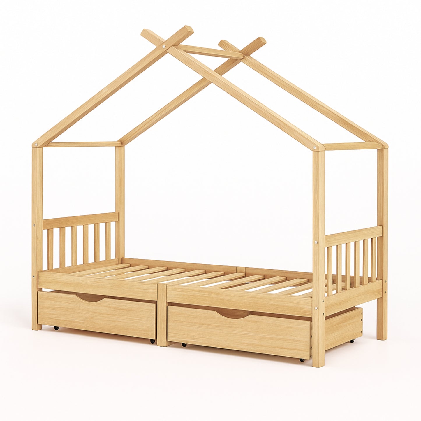 Lit Cabane Montessori en Bois de Pin Massif 90x200 cm avec 2 Tiroirs de Rangement - Cocon naturel & nuits paisibles - JouetApprends