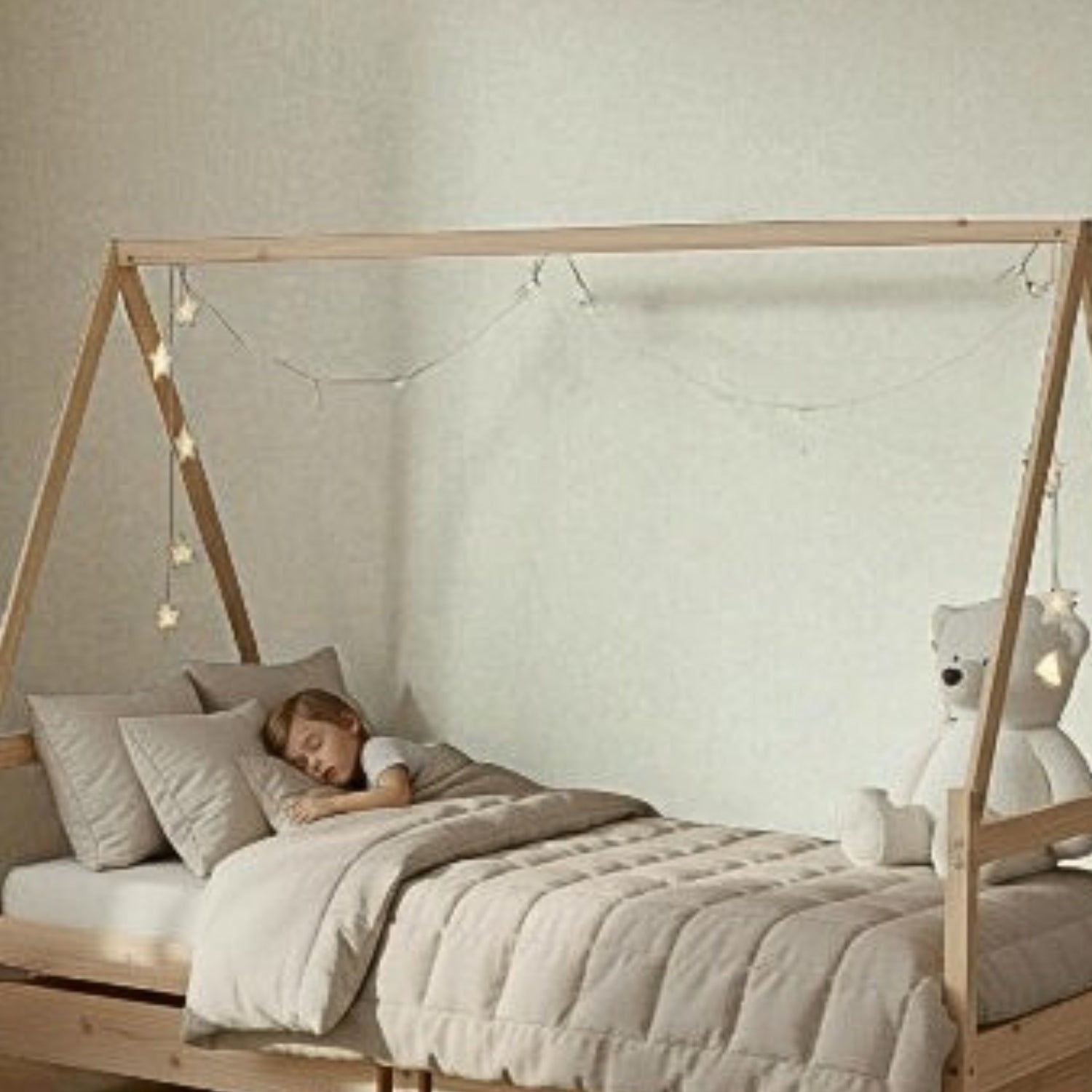Lit Cabane Montessori en Bois de Pin Massif 90x200 cm avec 2 Tiroirs de Rangement - Toit Maison - JouetApprends
