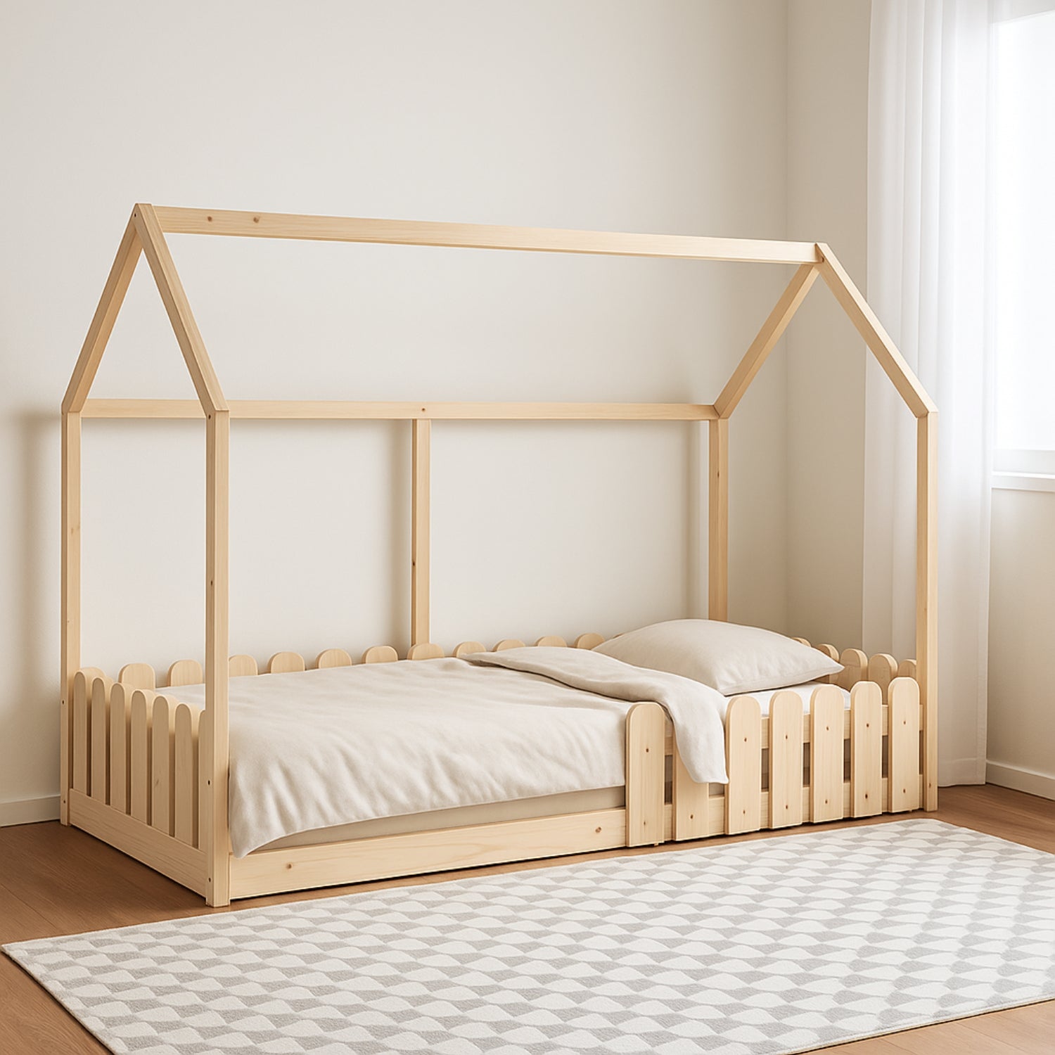 Pack Rentrée Montessori — Lit Cabane Bois + Bibliothèque + Tableau Magnétique Alphabet - JouetApprends