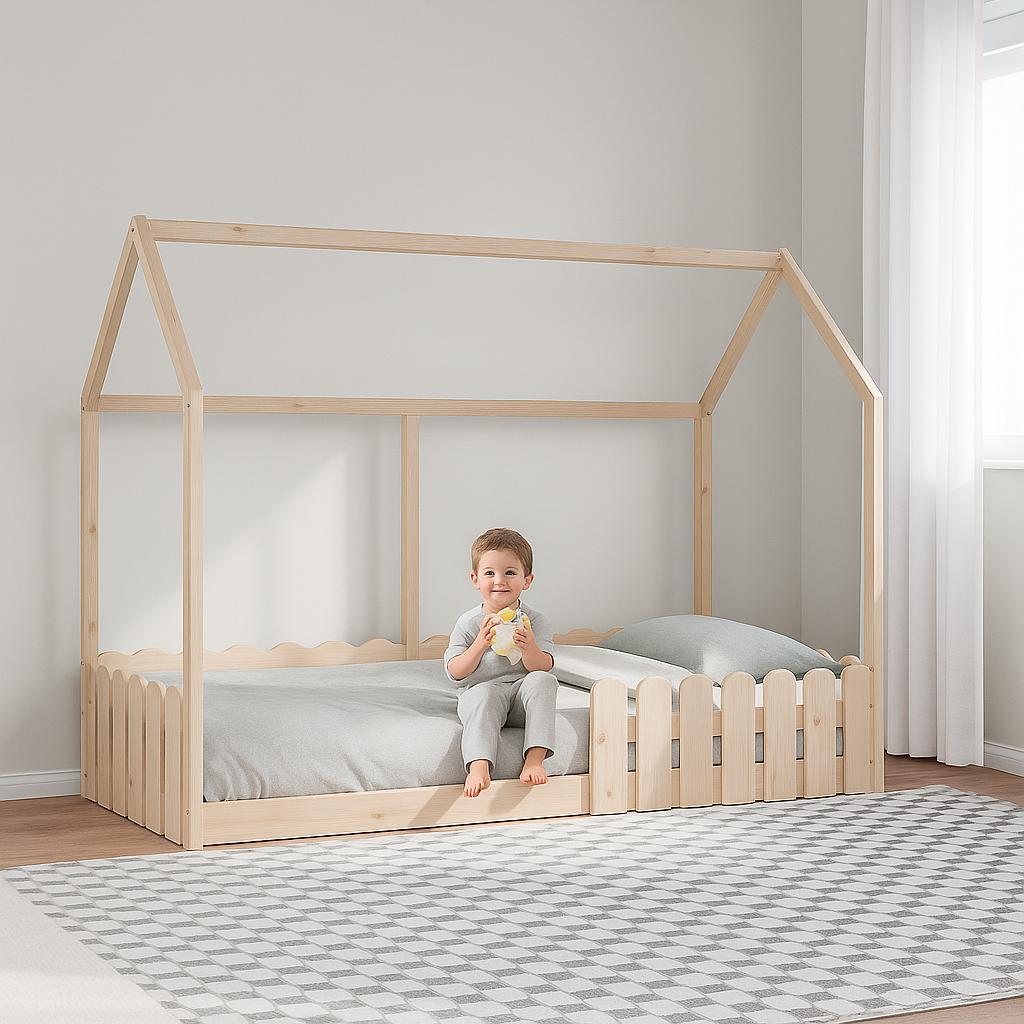 Lit Cabane Montessori 90x190 en Bois Massif pour enfant 2 ans et plus - JouetApprends