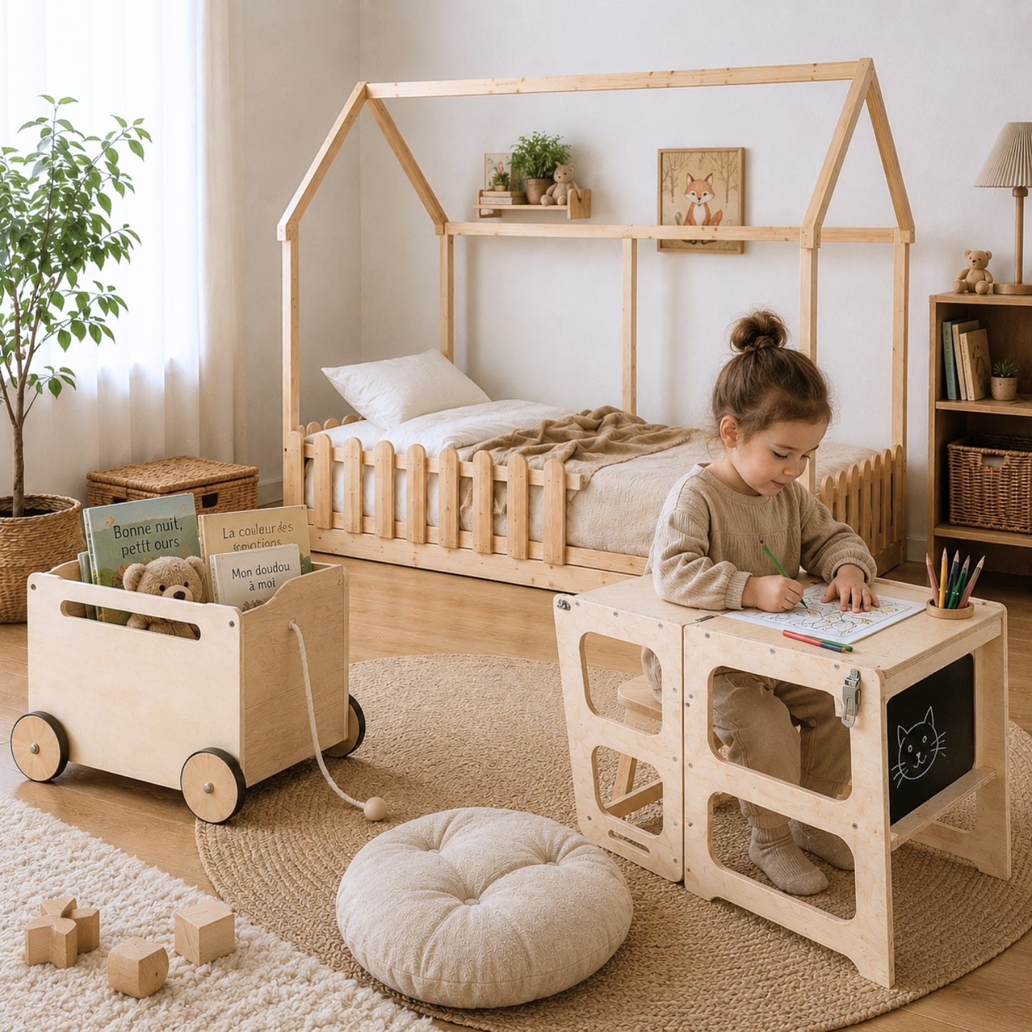 Ma Rentrée Autonome – Pack Montessori 3 ans avec Lit Cabane, Tour d'Observation & Chariot