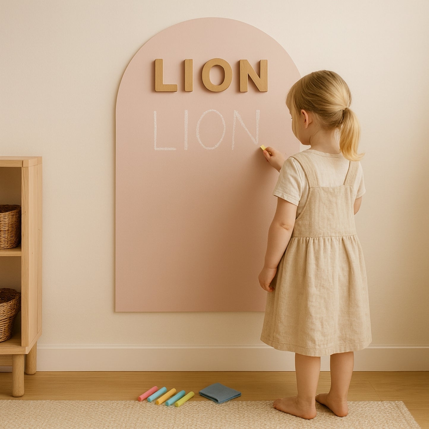 Tableau magnétique enfant Montessori : écrire, lire, jouer — Lettres Alphabet magnétiques en bois, 6 Craies pastel, Jeu memory 44 mots - JouetApprends